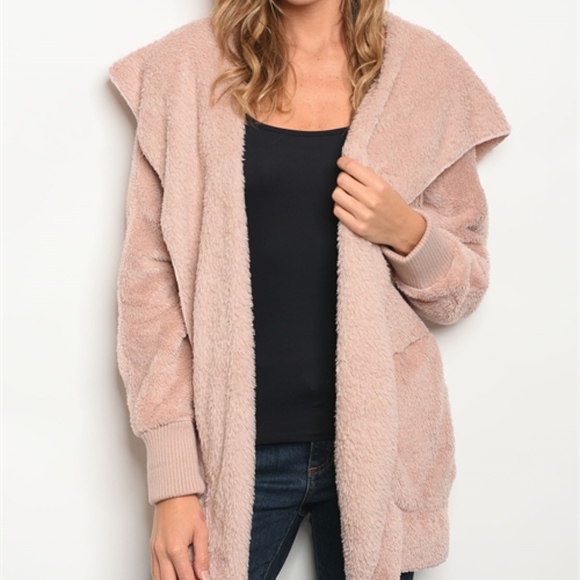 1 LEFT! MAUVE FLEECE CARDIGAN SWEATER - Picture 2 of 4